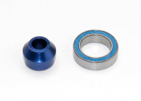 Bearing adapter, 6160-T6 aluminum (blue-anodized) (1)/10x15x4mm ball bearing (blue rubber sealed) (1) (for slipper shaft)
